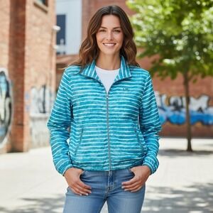 Lauren Active Ralph Lauren Striped Windbreaker Jacket Teal White‎ XL